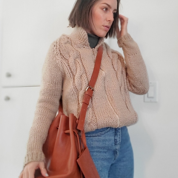 VINTAGE Chunky Handmade Knit Zip-Up Sweater - Picture 2 of 11